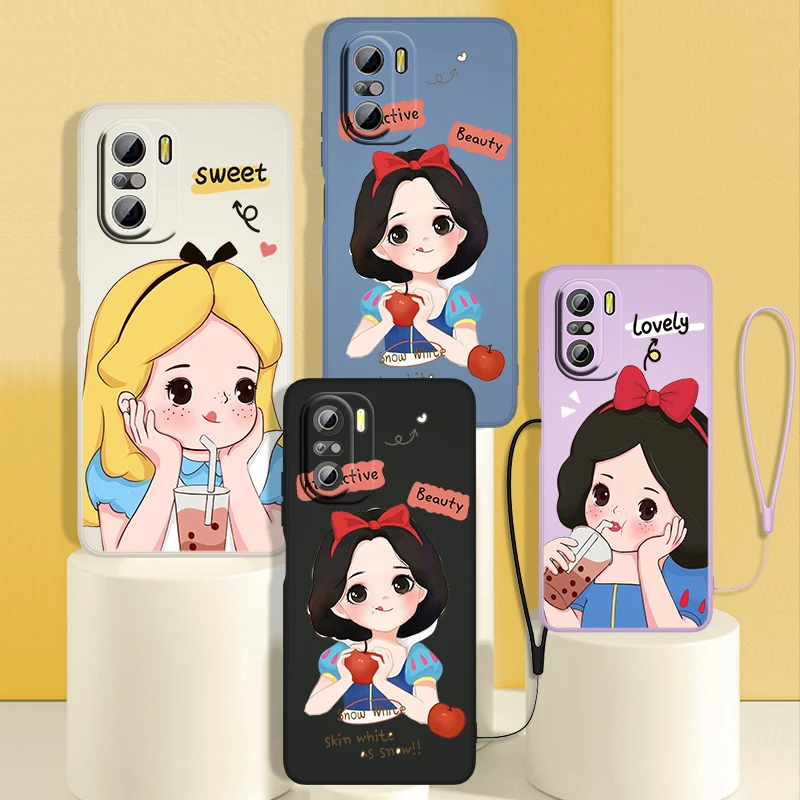 

Snow White Alice Disney Phone Case For Redmi K50 K40 Gaming K30 K30S 10 10C 10X 9A 9 9T 9C 9AT 8 8A 5G Liquid Rope Cover
