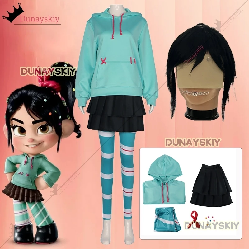 Костюм для косплея Vanellope Von Schweetz толстовки с капюшоном девочек юбка парик