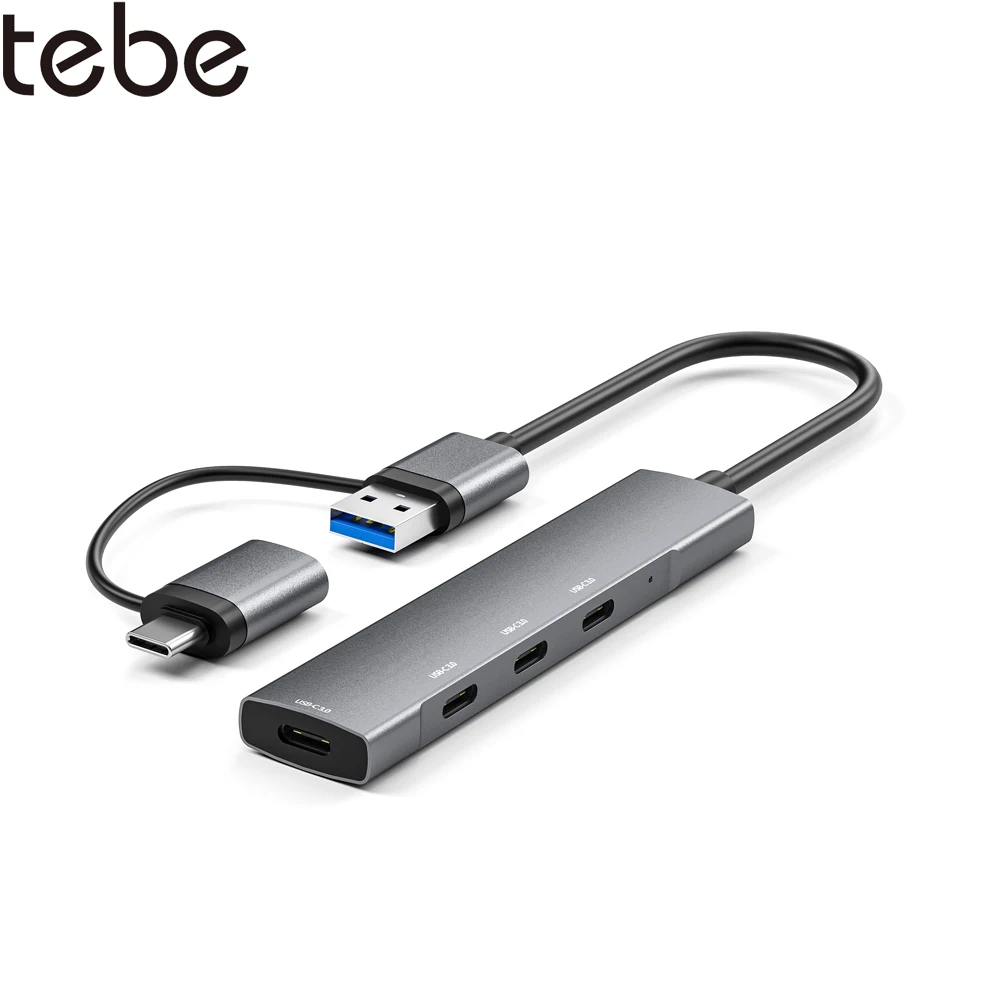 

Tebe 4 Ports USB C Hub Adapter Type-c/USB A 3.0 to USB-C Hub Splitter OTG USB for Windows/Mac OS/IOS/Android/Linux
