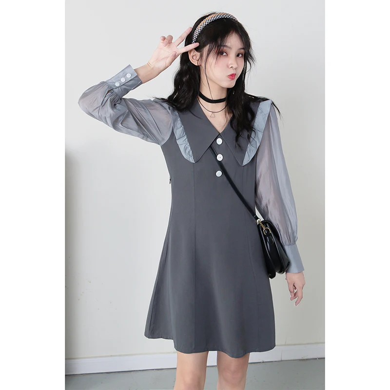 

Vintage Dress Women Elegant Casual Office Lady Chiffon Mini Dresses Sweet Summer Long Sleeve V-Neck Korean Fashion Vestido New