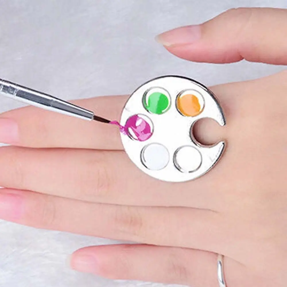 

1PC Mini Nail Polish Mixed Ring Palette Stainless Steel Uv Gel Polishing Painting Nail Tool Palette Cute Round Design