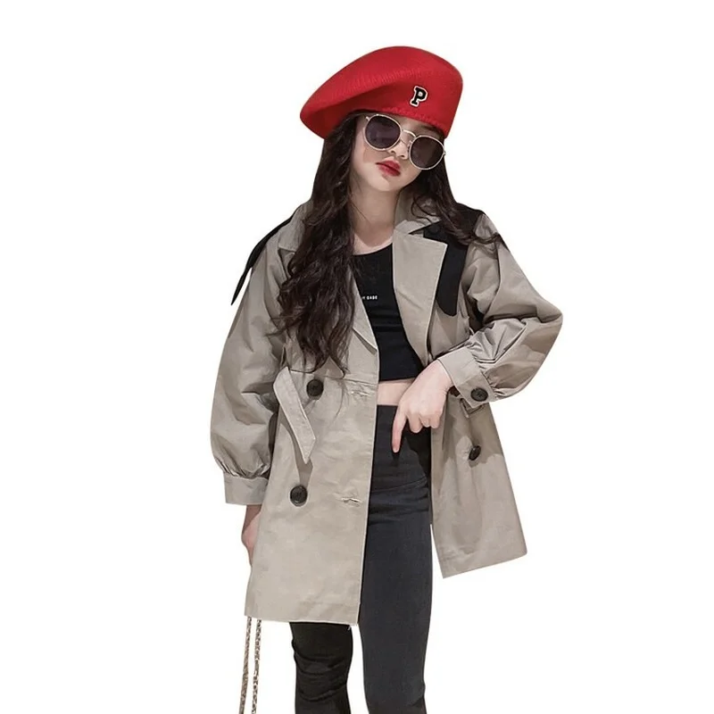 

Teen Girls Clothes Spring Autumn Clothing Windbreaker Coats Kids Girl Fashion Outerwear Solid Color Tops Children's Trench 4-14Y