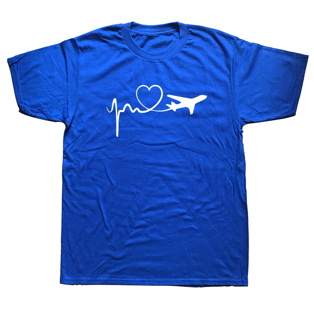 

Funny Heartbeat Love To Travel Airplane Traveler T Shirts Graphic Cotton Streetwear Short Sleeve Harajuku Flying Pilot T-shirt