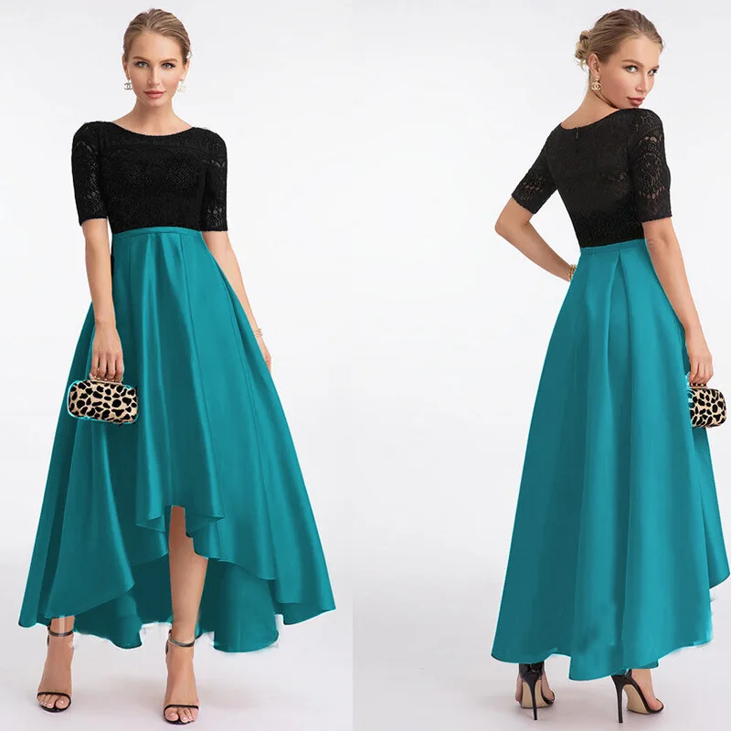 

Wepbel A-line Party Dress Women High Waist O-neck Short Sleeve Big Swing Dresses Irregular Hem Slim Formal Casual Dress Robe