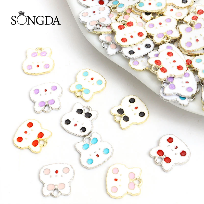 

10pcs Cute Bow Ties White Rabbit Enamel Charms Cartoon Bunny Animals Drip Oil Alloys Pendants For Making DIY Jewelry Accessories