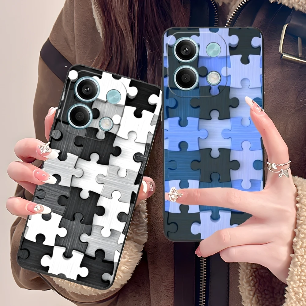 Puzzle Pretty Fashion Mobile Cell Phone Case for Xiaomi POCO M6 M5 M4 M3 X6 X5 X4 X3 F6 F5 F4 F3 F2 C40 Pro GT 5G Black Cover
