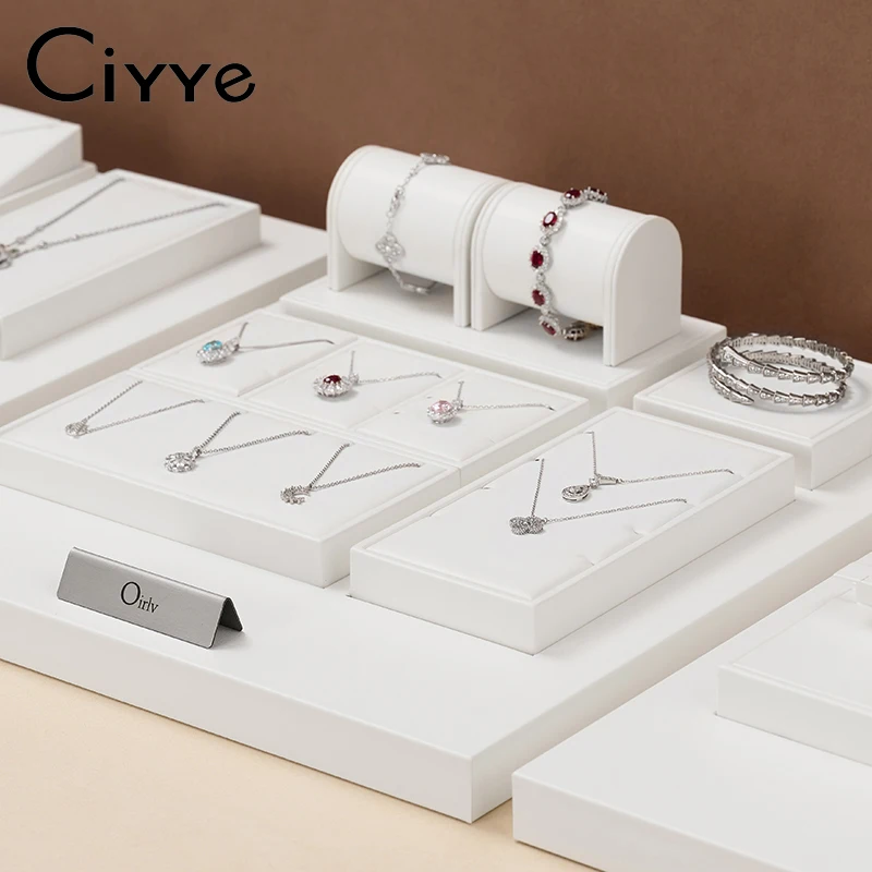 

Ciyye Jewelry Display Props Pendant Necklace Display Stand PU Leather Ring Bracelet Earrings Pendant Jade Show Seat Holder Set