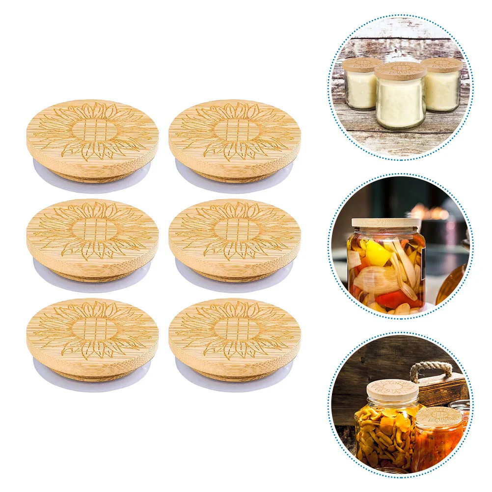 

6Pcs Glass Jar Lids Practical Airtight Lids Durable Wood Kitchen Yogurt Jar Covers