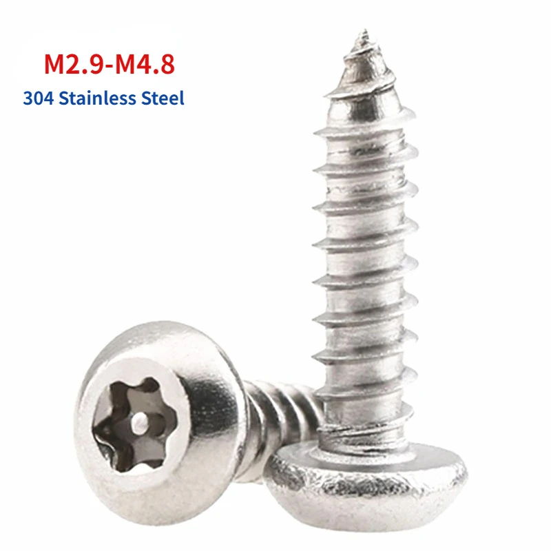 

10/20PCS M2.9 M3.5 M3.9 M4.8 304 Stainless Steel Pin Six Lobe Torx Pan Round Head Tamper Proof Security Self Tapping Wood Screw