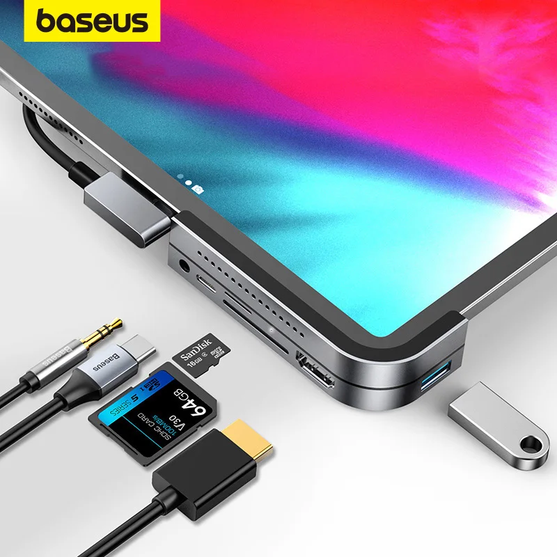USB C-концентратор Baseus на USB 3,0, HDMI-совместимый USB-концентратор для iPad Pro Type C, концентратор для MacBook Pro, док-станция с 6 USB-портами