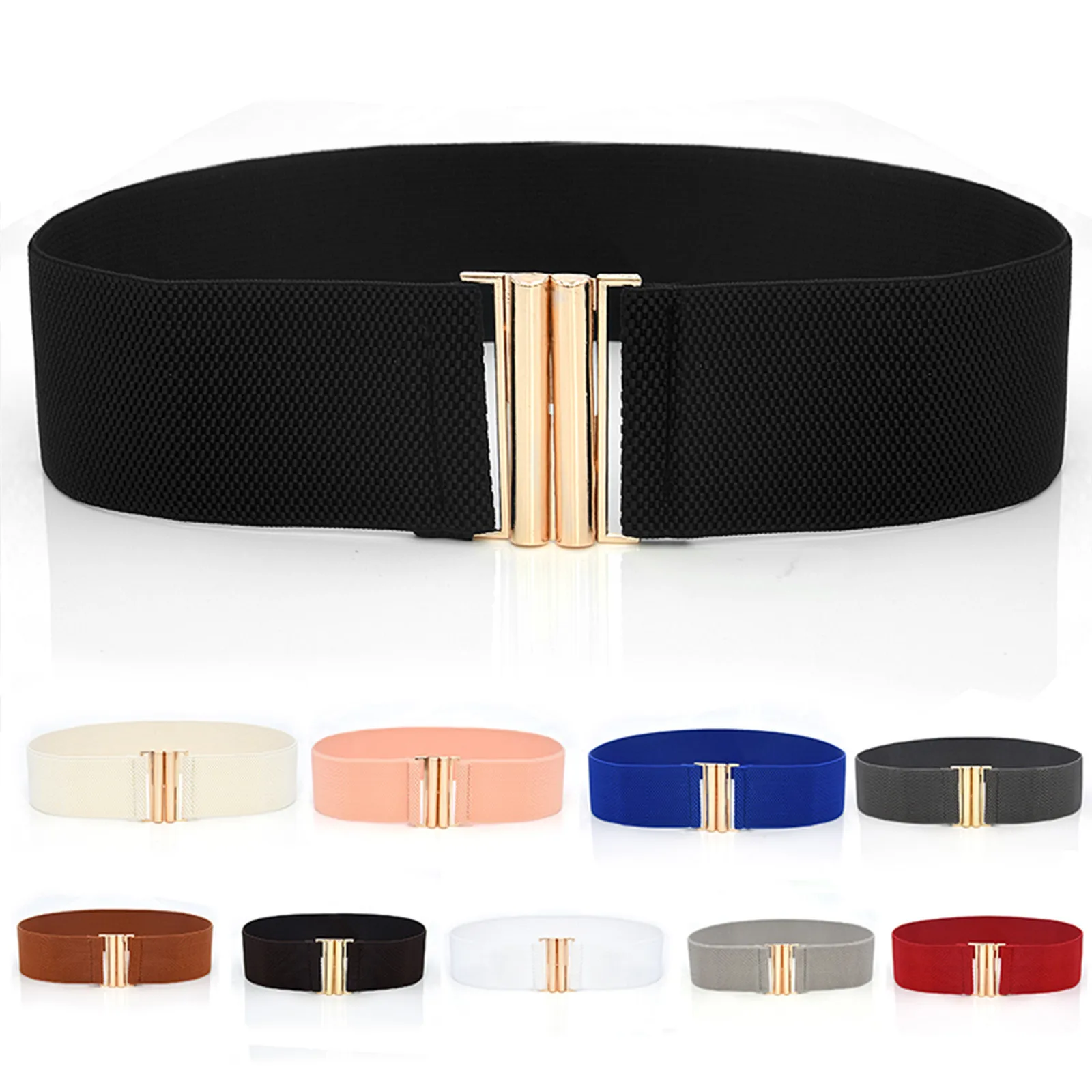 

Women Elastic Waist Belt Metal Buckle Waistband Solid Color Wide Corset Belt Female Apparel Accessories Leather Tool Belt Small