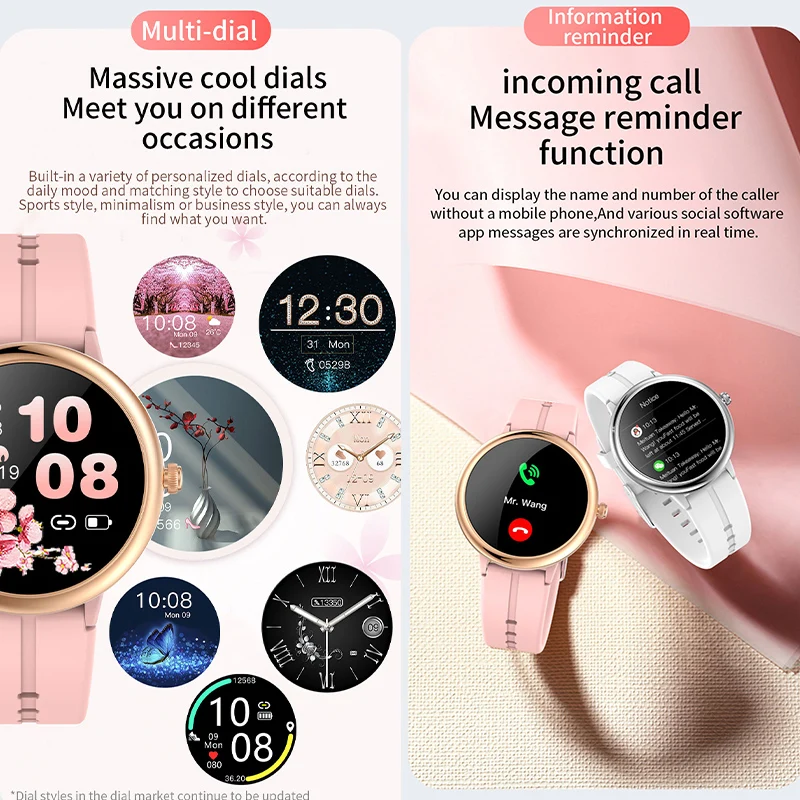 Smart Watch Women 1.09&ampquot HD Round Heart Rate Blood Pressure SpO2 Lady Smartwatch Multiple Sports Modes Fitness Tracker Girls |