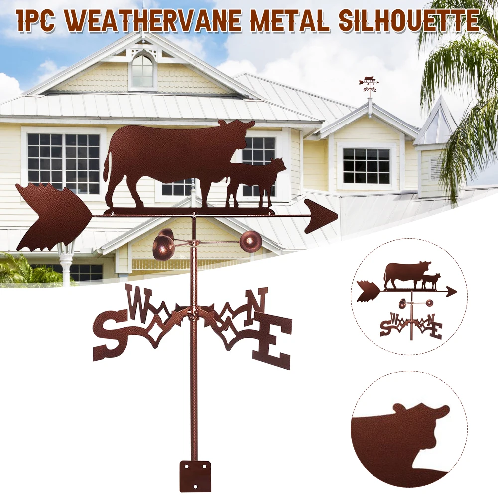 

Newest Metal Weathervane Wind Wheel Garden Stake with Cow Silhouette Ornament Outdoor Décor Ground Insert Statue Peg Black