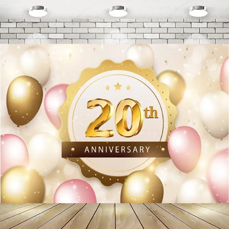 

Backdrop Pink Gold Balloons Photography Background Happy 20th Marriage Wedding Anniversary Celebration Party Banner Couple De