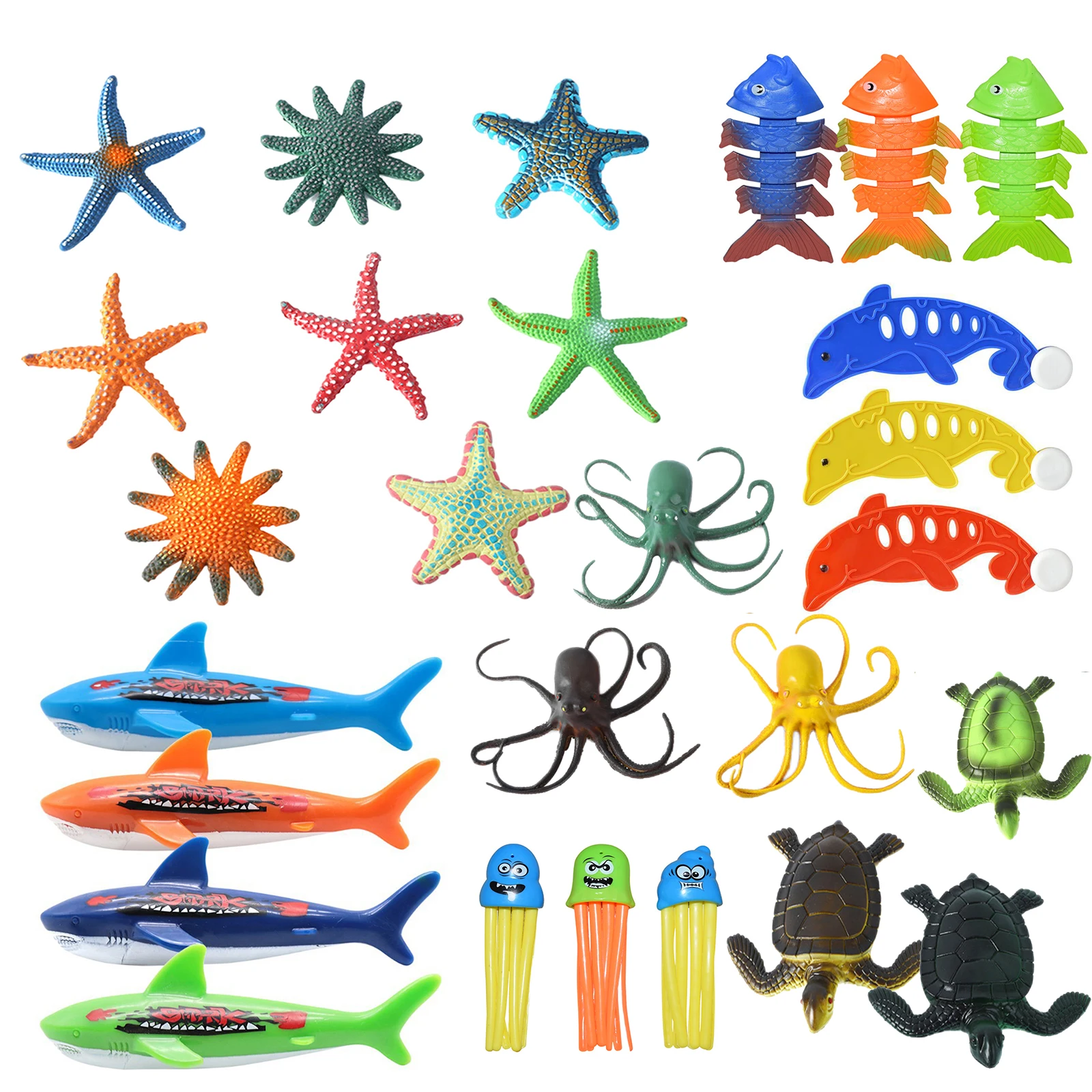 

3/4/8pc Underwater Deep Sea Creature Starfish Shark Animal Action Figures Sea Creature Educational Toys for Kids-Assorted Styles