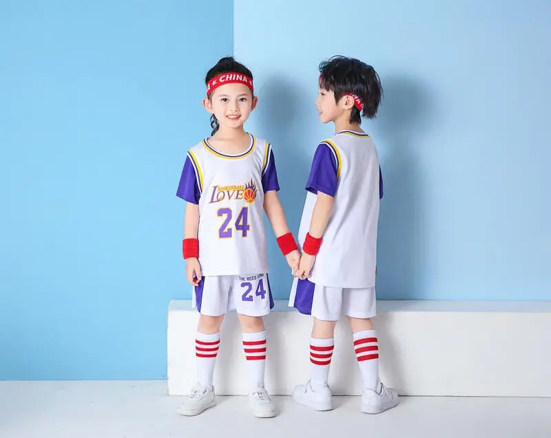 

White Sleeve Basketball Sets for Boys Teens School Uniform Clothing Set 2PCS Vest + Short Suits Children's jersey kids Tracksuit