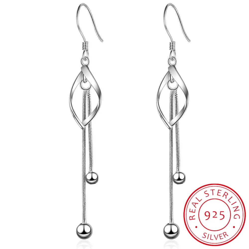 

925 Sterling Silver Twisted Drop Earrings For Women Beads Long Tassel Earrings oorbellen brincos pendientes