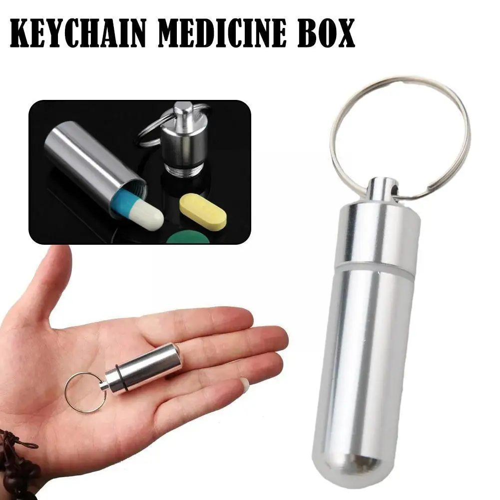 

4.7cm Waterproof Pill Box Case Bottle Cache Drug Holder Aluminum For Traveling Outdoor Camping Container Keychain Medicine G5T0