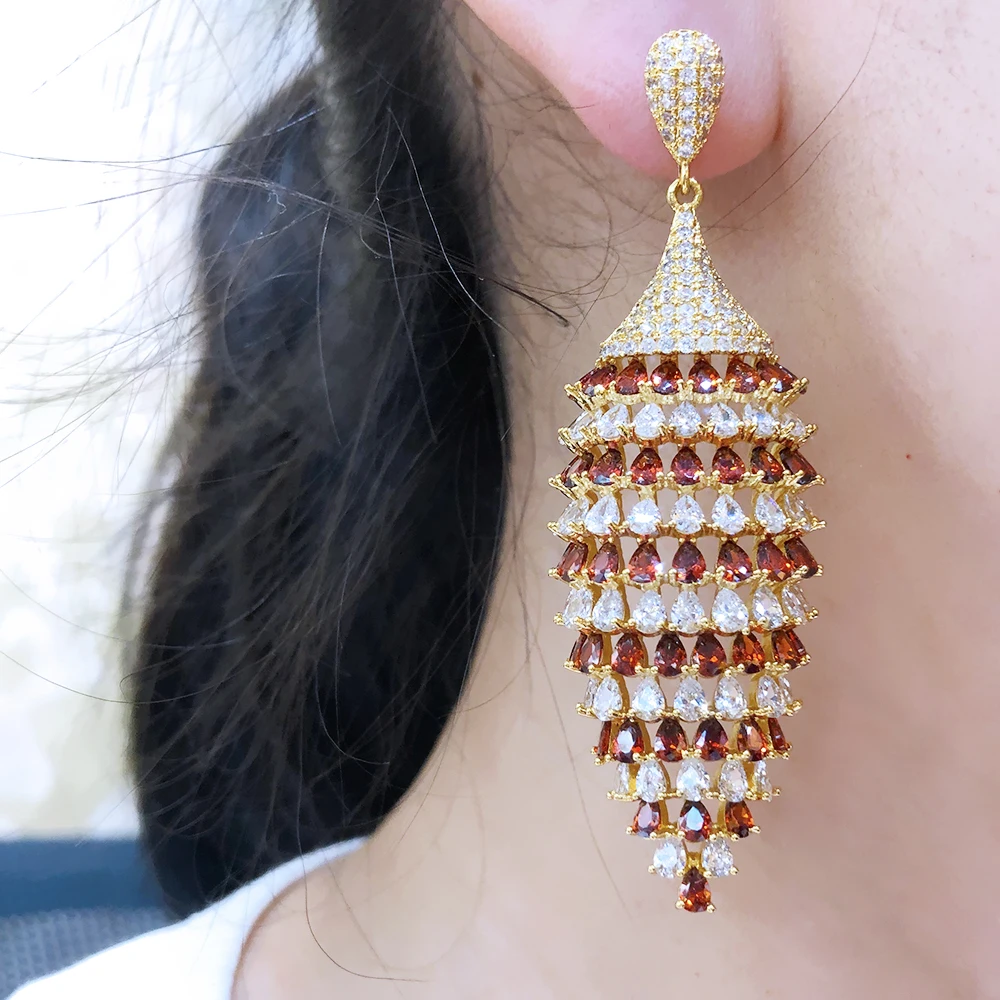 

Siscathy Indian Gorgeous Bullet Shape Hanging Earrings For Women Cubic Zirconia Earring Wedding Party Anniversary Jewelry Female