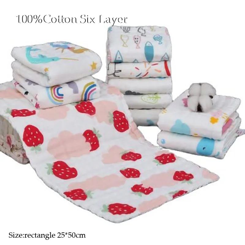 

Kawaii Six layer Absorption cotton baby towel gauze towels children's face towel water wash cotton kids towel Christmas gift