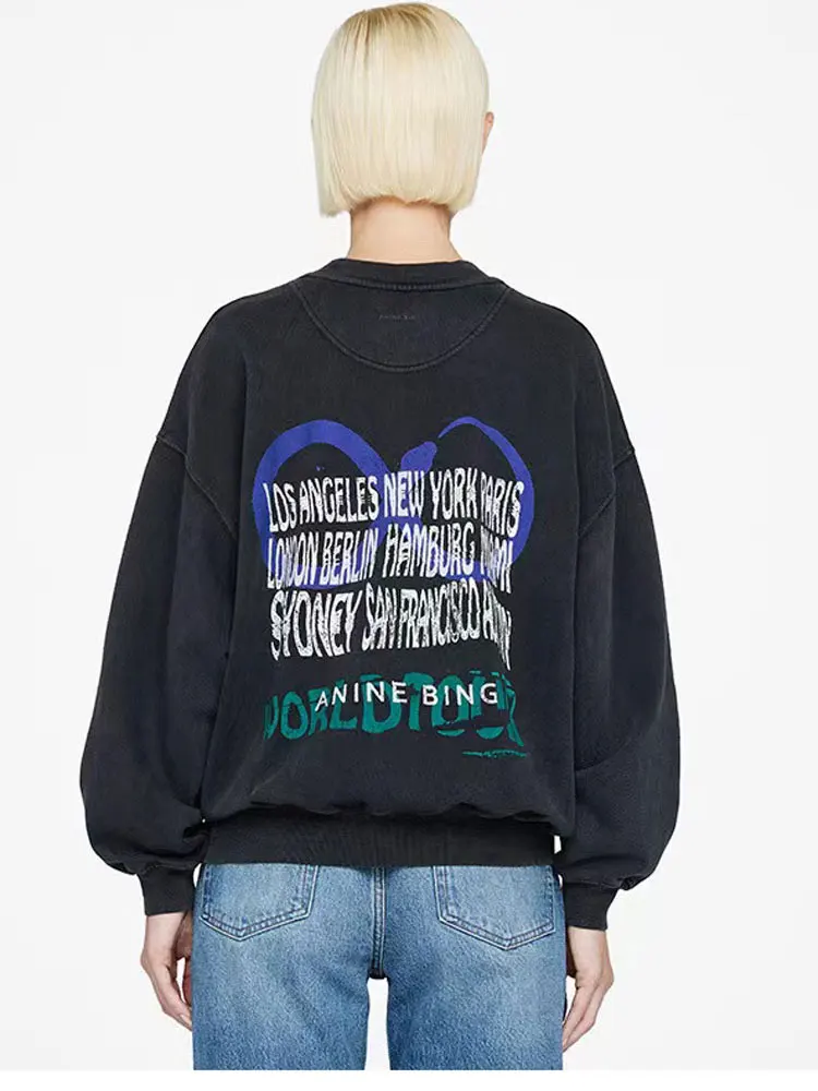 

Women Hoodies 2023 New Black Loose Snake Pattern Round Neck Sweatshirt