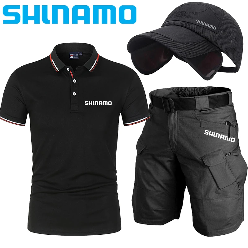

2023 Summer Fishing Clothing Men's 3 Piece Short Sleeve Polo Shirt Tactical Military T-Shirt Summer Multi Pocket Hunting Shorts