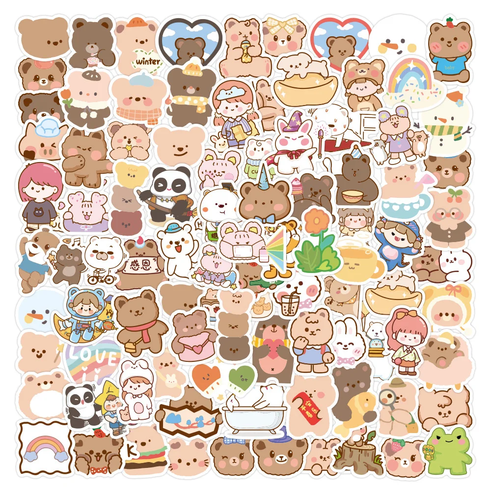 

10/30/50PCS Self-created Cartoon Cute Ins Bear Girl Hand Account Stickers Stationery Luggage Notebook Stickers Wholesale