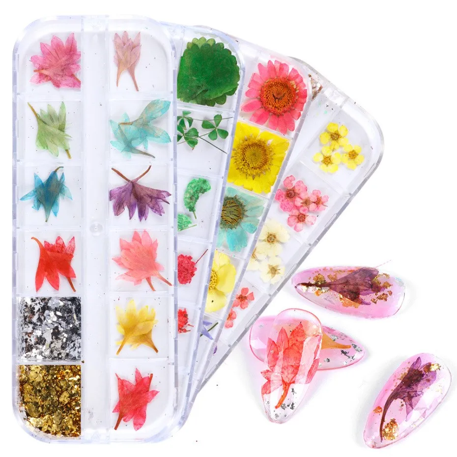 

3D Dried Flowers Nail Art Decorations Natural Floral Leaf Glitter Sequins Jewelry Polish Sticker Manicure Accessories