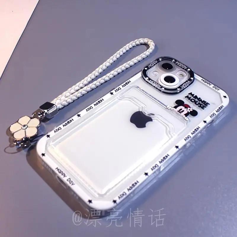Cute Disney Mickey Mouse with lanyard Phone Case For iPhone 13 12 11 Pro Max XR XS MAX X Shockproof Soft Shell Y2k Girl Fundas