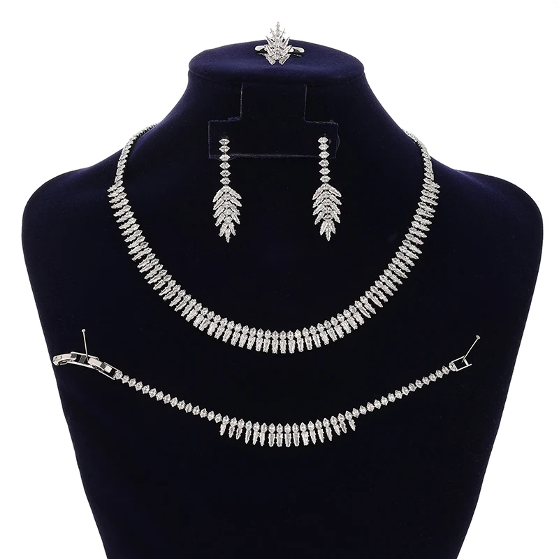 

Jewelry Set HADIYANA Vintage Necklace Bracelet Ring and Earrings Bridal Wedding Party Zircon Set BN8216