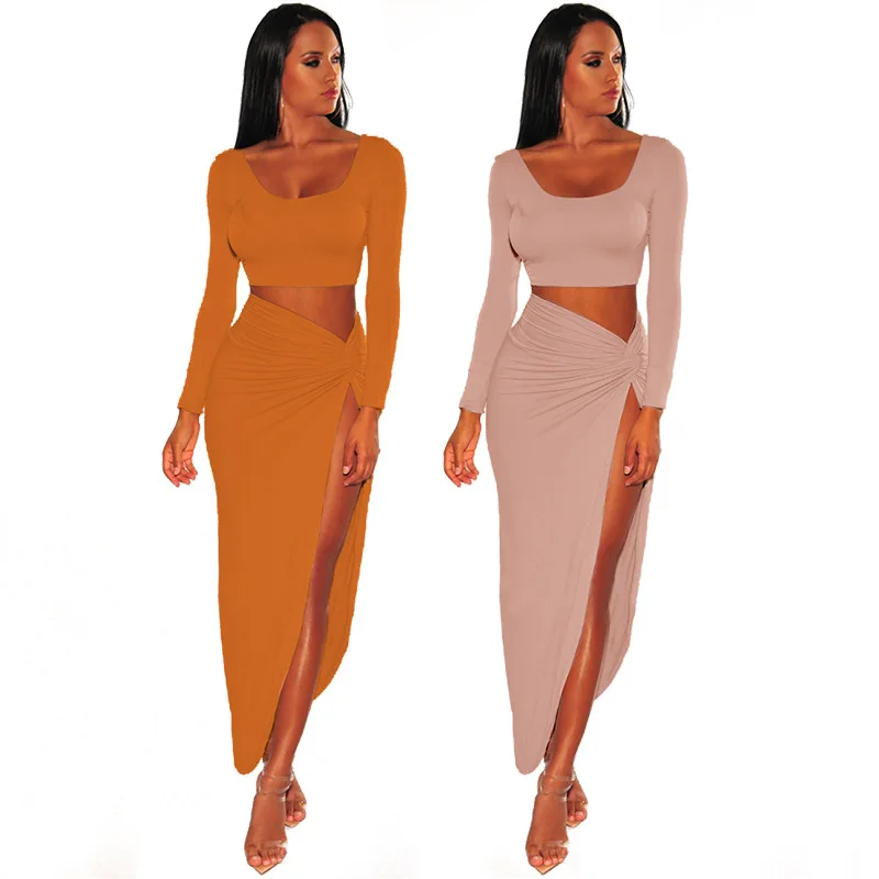 

Two Piece Skirt Set Women's Suit Y2K Clothes Summer 2023 Sexy Outfit Cropped Top and Split Skirt Chic Elegant Female Clothing