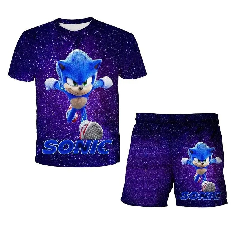 

Sonic Children's Short Sleeve T-shirt Boys and Girls 3D Sportswear Summer Suit Animated Shirt Summer Presents for The Children
