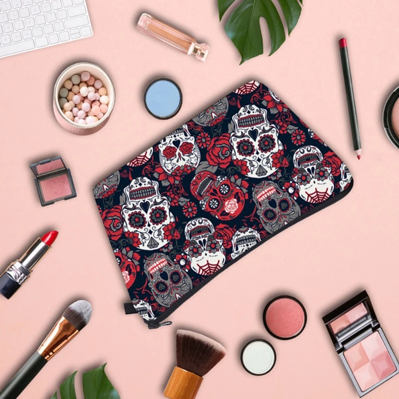 

Stylish Makeup Pouch Halloween for Women Skull Print Bag Small Cosmetic Bags Purse Toiletry Case Storage Organizer