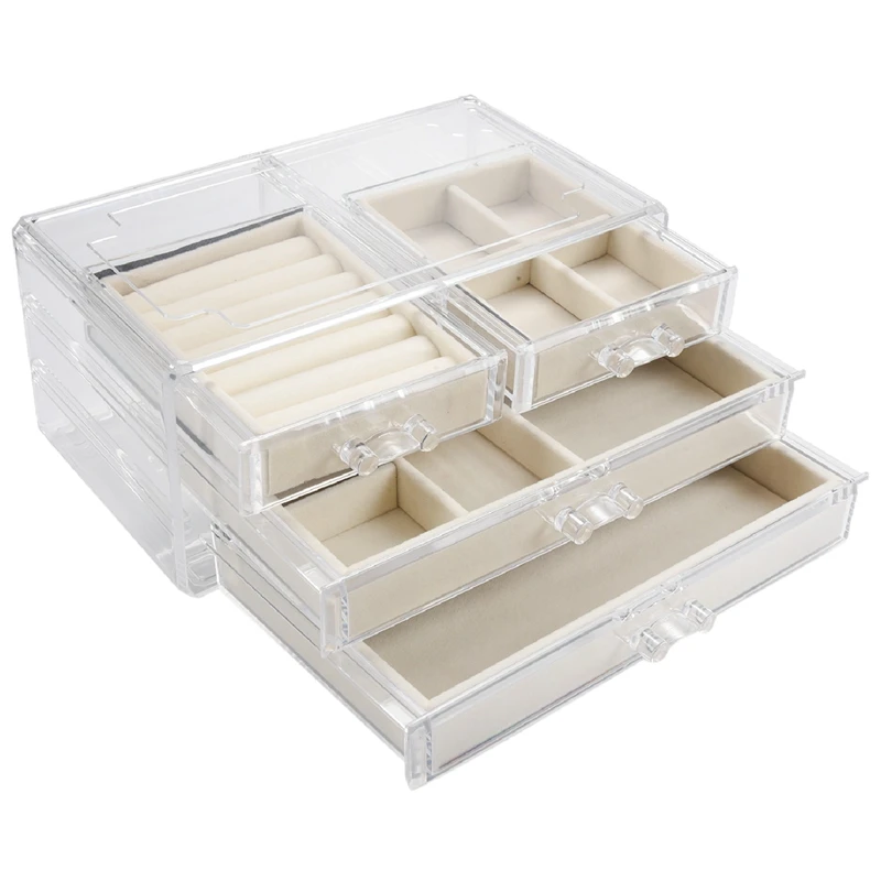 

Acrylic 3-Layers Jewelry Storage Box Drawer Ring Earrings Dustproof