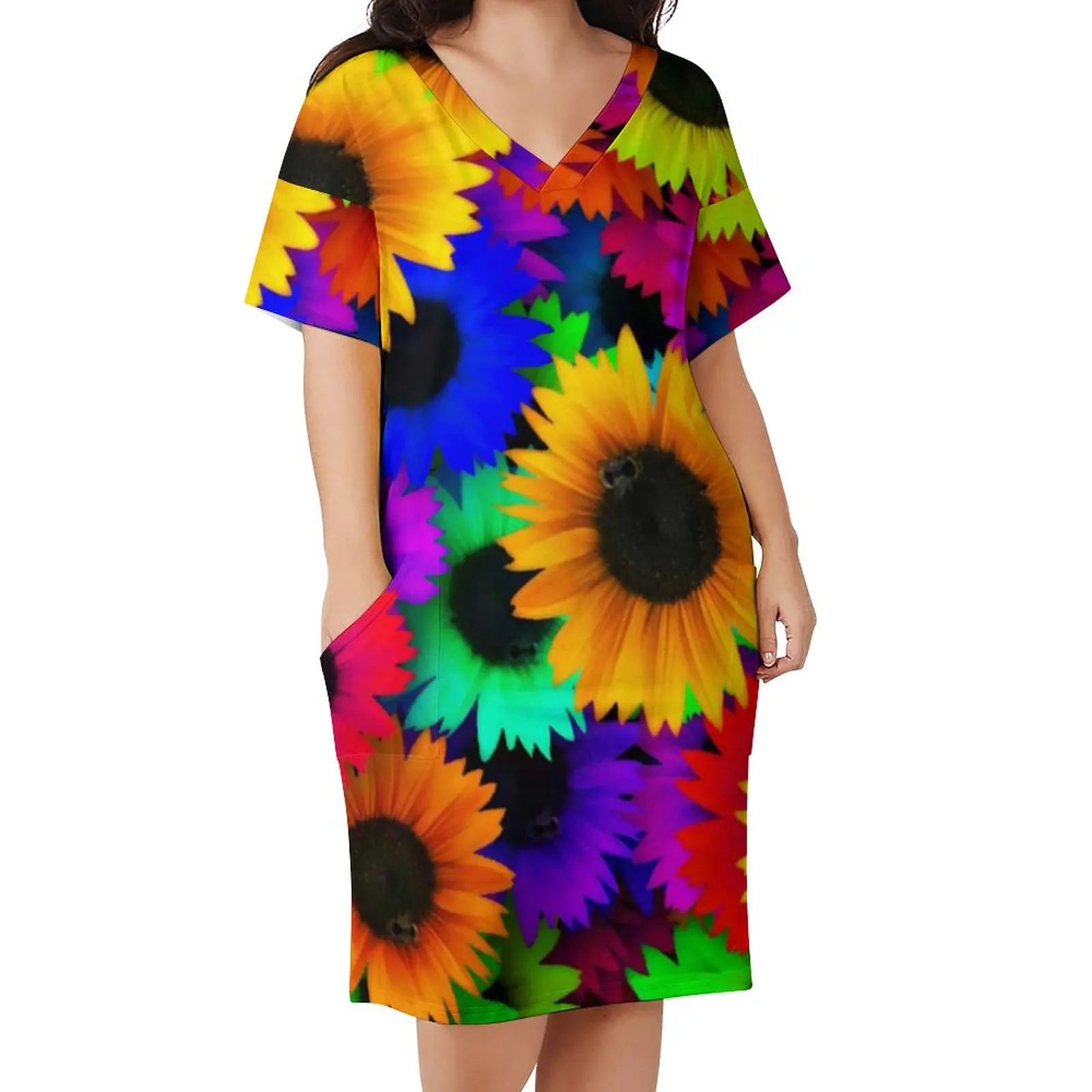 

Женское летнее платье с коротким рукавом и цветочным принтом