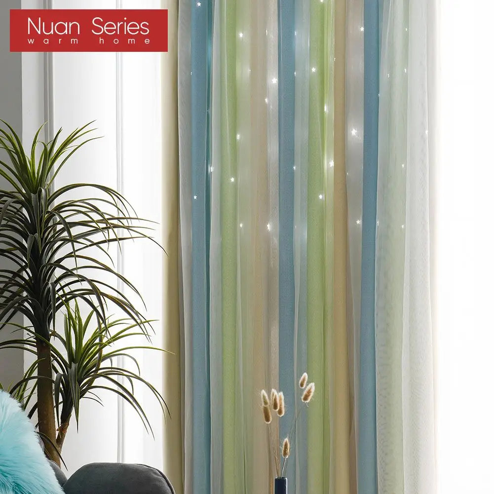 1 шт. серия Nuan двухслойные ажурные шторы со звездами затемняющие тюлевые