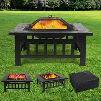 Fire Basket Garden Fireplace Including Grill (51*51cm) And Waterproof Cover For Heating/Grilling Metal Brazier 81.5x81.5x45cm