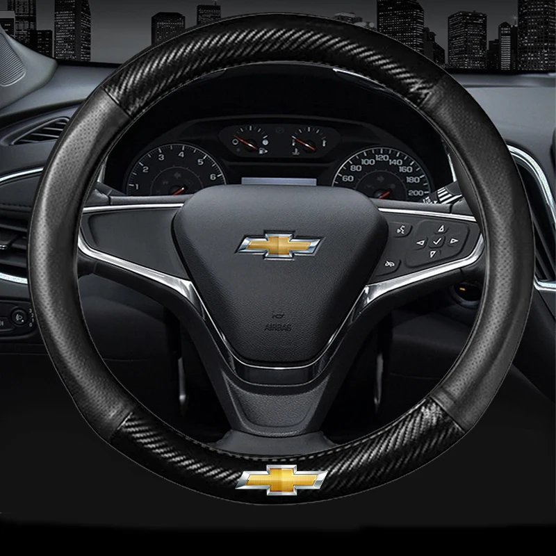 

Carbon Fiber Car steering wheel cover Non-slip with 3D Logo For Chevrolet Cruze Sail Chuangku Malibu Cruze Coroz Explorer Car