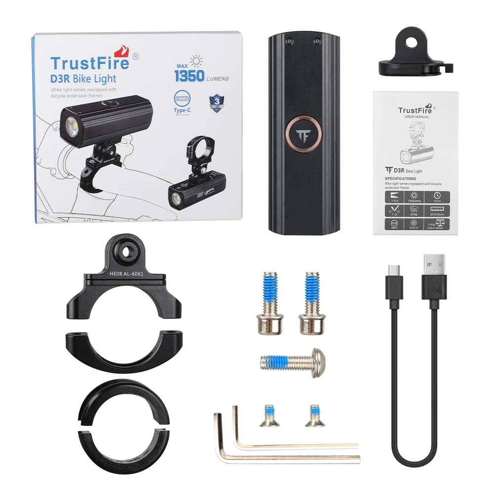 Фонарь для велосипеда TrustFire D3R, перезаряжаемый, из алюминиевого сплава, сверхлегкий, для использования на открытом воздухе, 1350 люмен. (art.: 3920dcf4b113d) - 3920dcf4b113d