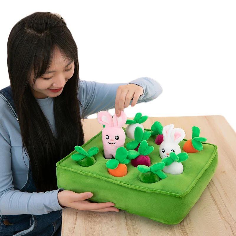 

Children Learning Education Toy Pick Up Rabbit Radish Vegetable Ground Doll Chew Toy for Pet Dog Cat
