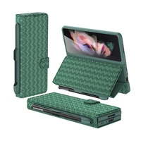 shockproof foldable woven leather case for samsung galaxy z fold 3 5g luxury case with pen holder for samsung w22 flip cover