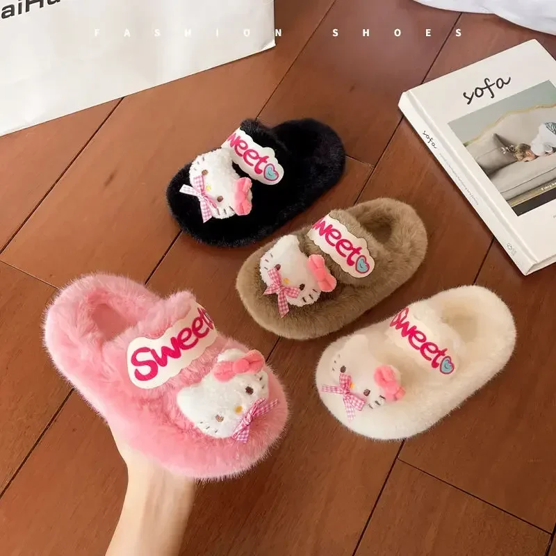 Милые теплые тапочки Sanrio в стиле аниме Hello Kitty Kawaii домашние мягкие детские милые с