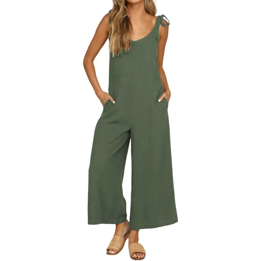 

Wide Leg Summer Jumpsuit Adjustable Shoulder Straps V-neck Backless Cropped Pants Overalls Romper Party Jumpsuit