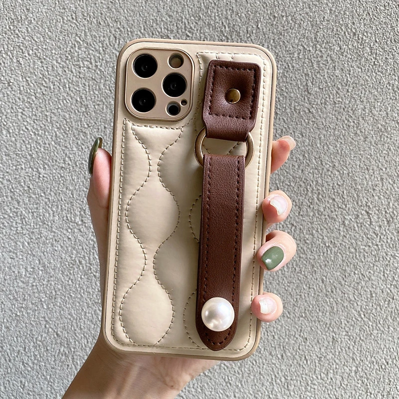 

Чехол-подставка из искусственной кожи с жемчужным ремешком для iPhone 14 13 12 11 Pro Max XS XR X 14 Plus