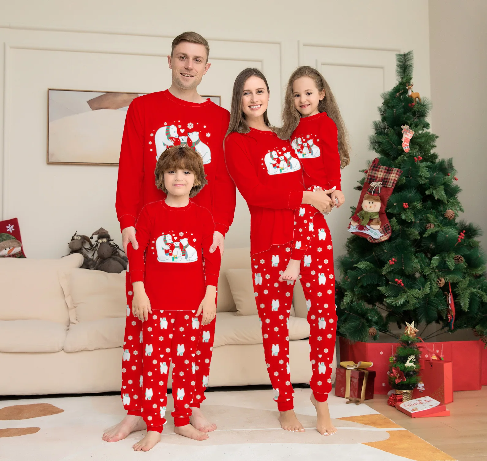 

Christmas Pjs Wholes Family Set Clothing Matching Pajamas Long Sleeve Bear Printed Mommy Mother Daughter Kids Child Red 2023