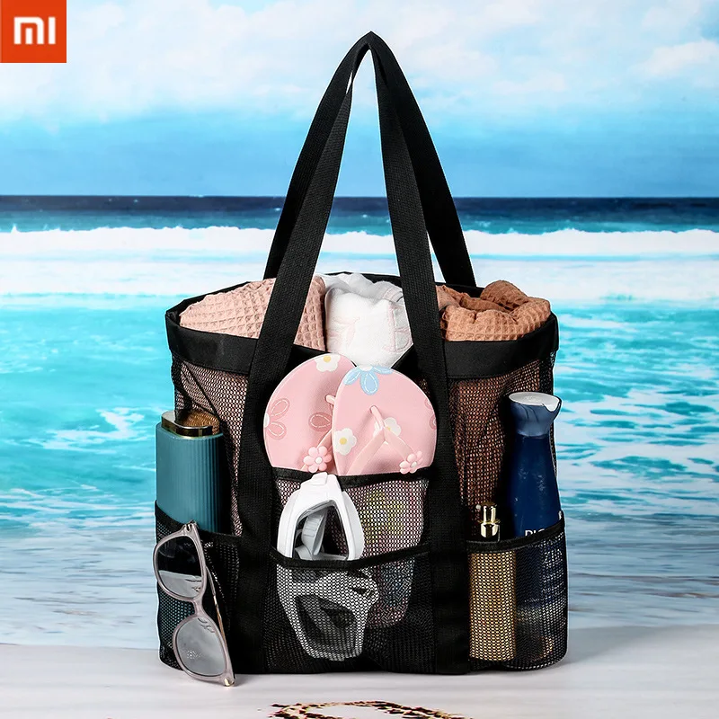 

Xiaomi Toiletries Storage Bag Large Capacity Mesh Multi-pocket Beach Bag Mesh Cloth Hand Travel Bag Layered with Handles