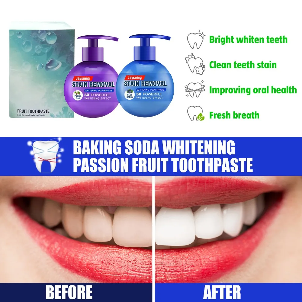 

Отбеливающая зубная паста прессового типа, защита от выделения дыхания, сода для выпечки, быстрое удаление пятен полости рта