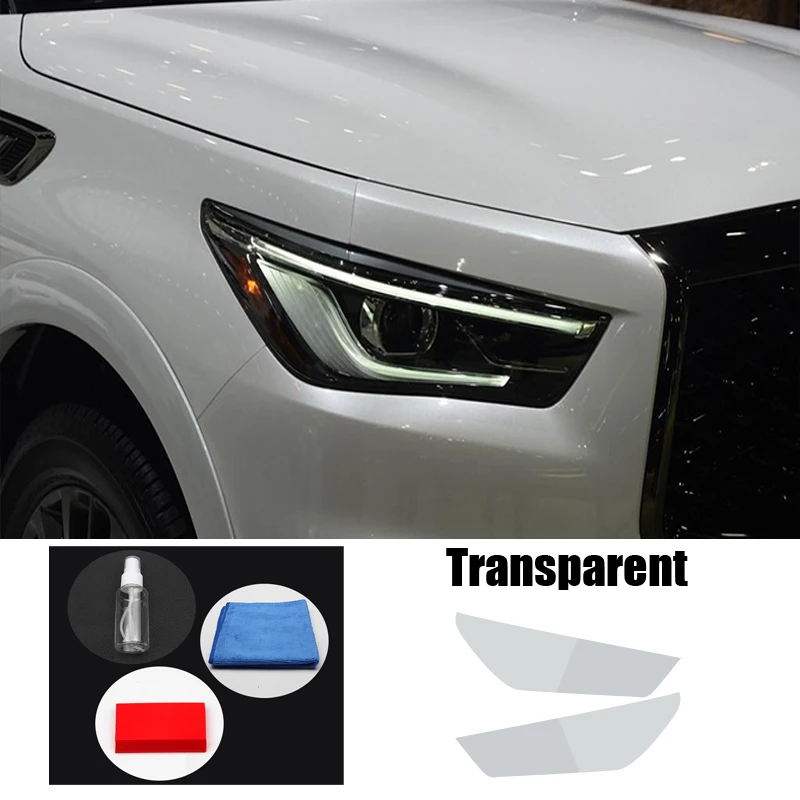 

2X Automotive Headlamp TPU Protective Film Smoke black/Transparent adhesive Car cover design Infiniti QX80 2018-2021