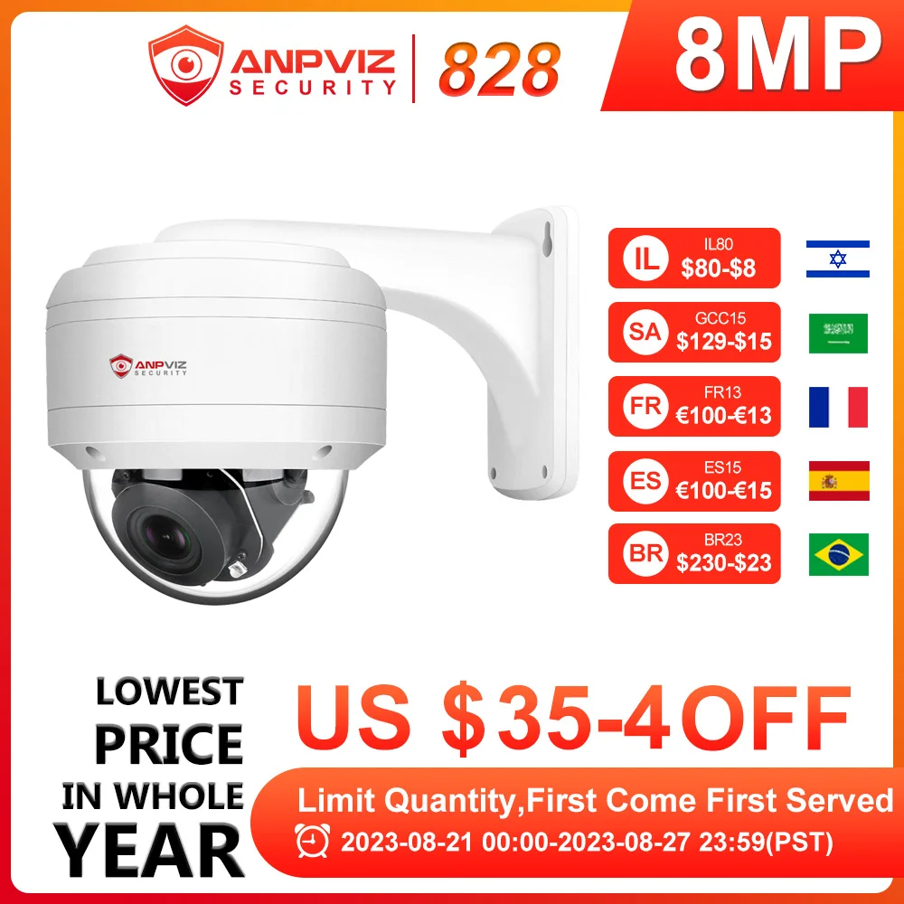 Anpviz Smart 4k 8MP POE IP PTZ Camera Outdoor Security 5X Zoom Audio Camera IR 30m Danale Security Protection Human Detection