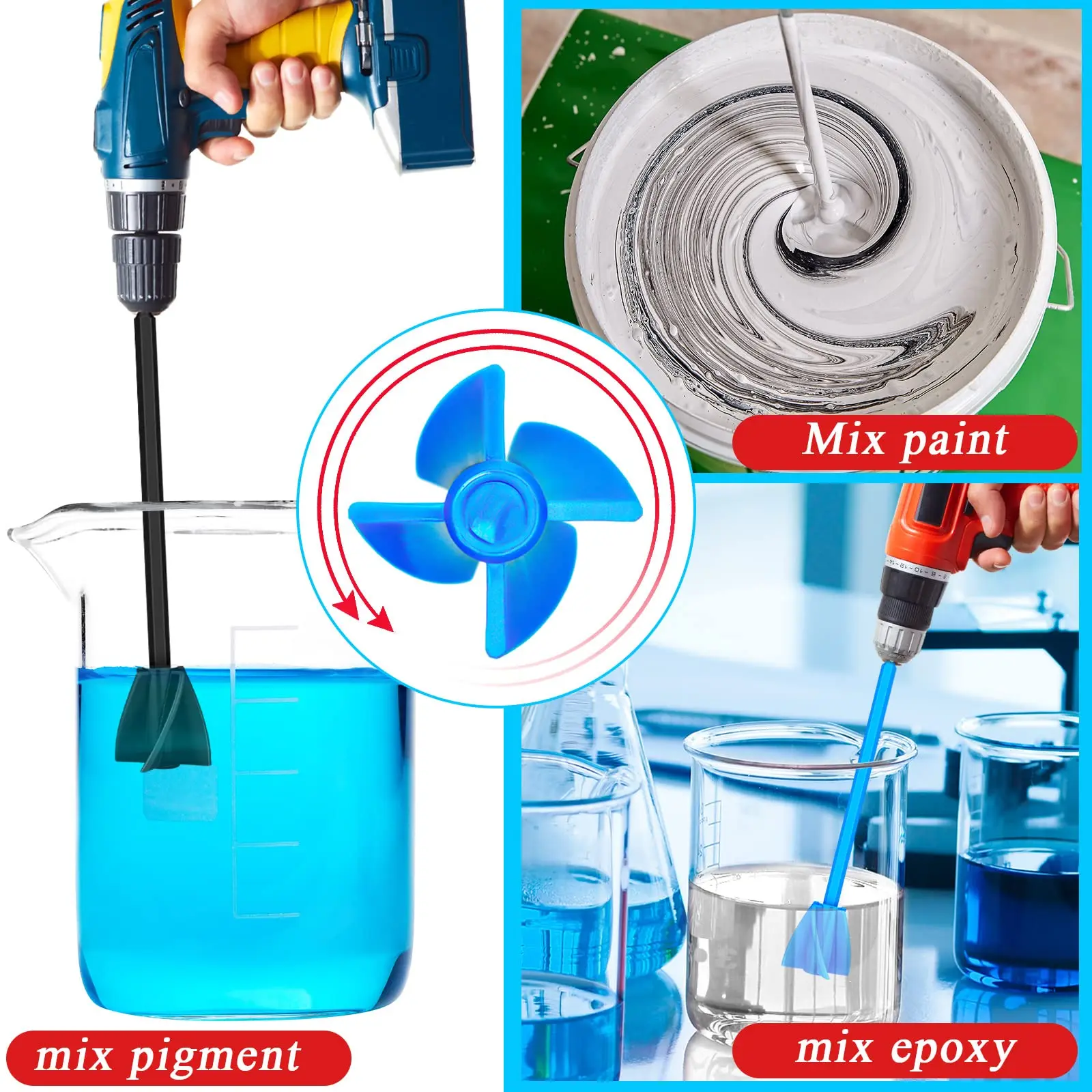 2pcs Epoxy Mixer Mud Power Mixer Blade Drill Tool for Mixing 1/4" Plastic Paddle Replace Resin Mixer Drill Attachment Accessory images - 6